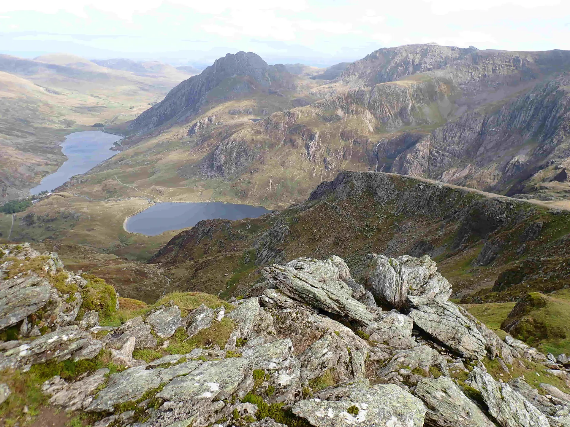A view down from Y Garn toward Tryfan